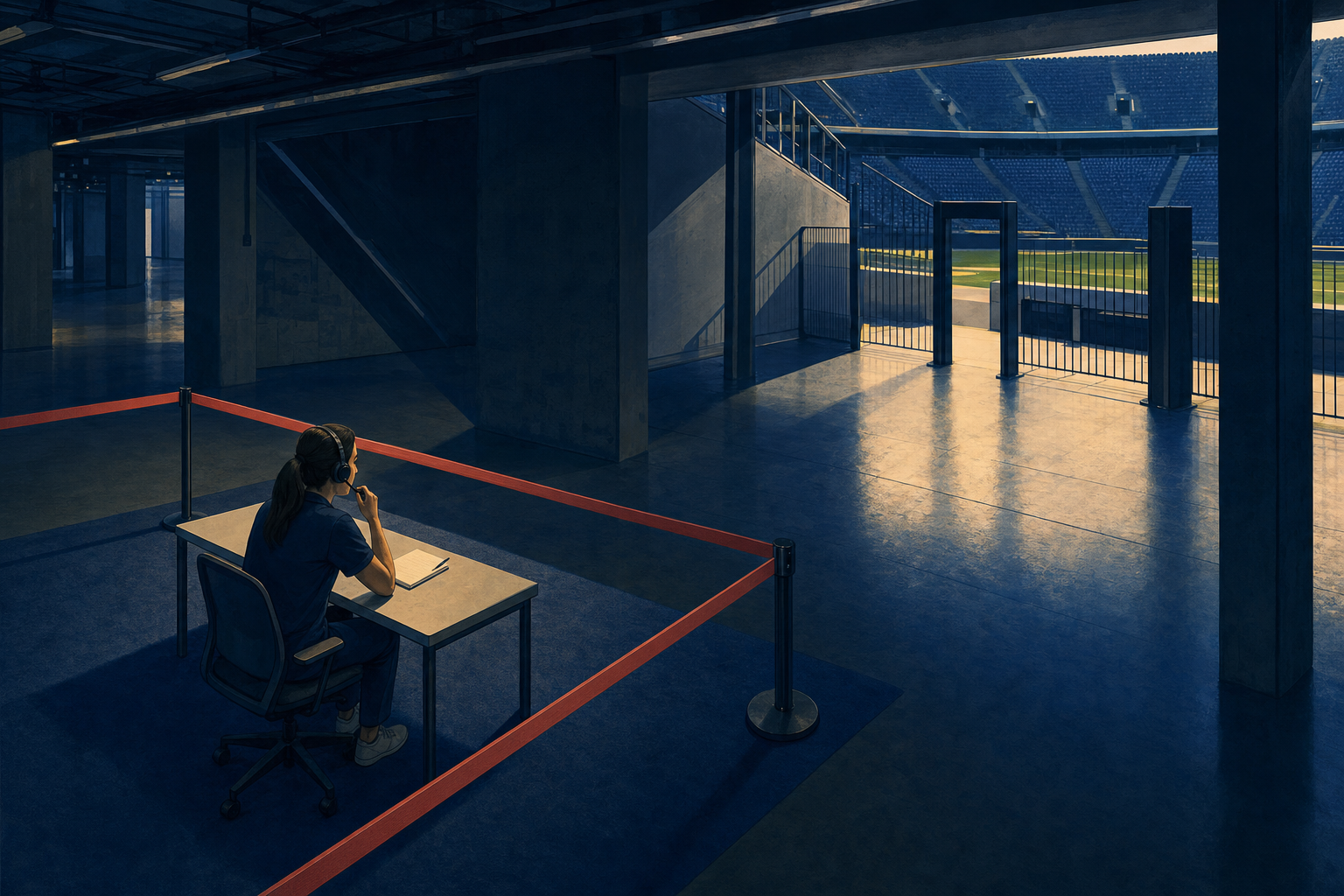Editorial illustration accompanying Rockbeach Training brings AI role-play to sports ticket-sales onboarding